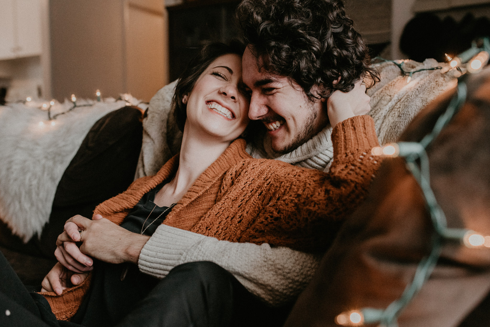 Makayla Madden Photography In Home Couples Winter Christmas Session Cozy Sweaters Laughter Love Anniversary Photo Ideas Boise Senior Boudoir Wedding Photographer Lifestyle