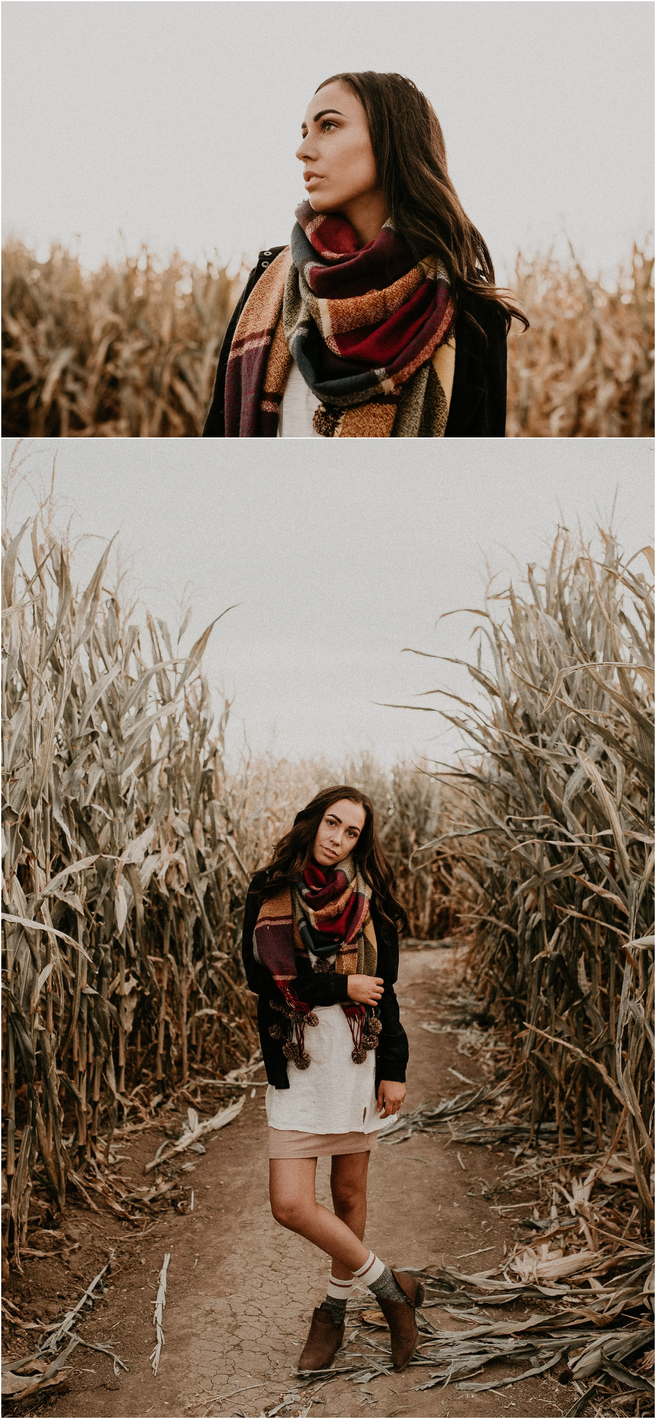 Boise Senior Boudoir Wedding Photographer Makayla Madden Photography Idaho Farmstead Corn Maze Fall Portrait Outfit Ideas Inspiration Plaid Scarf Pumpkin Patch