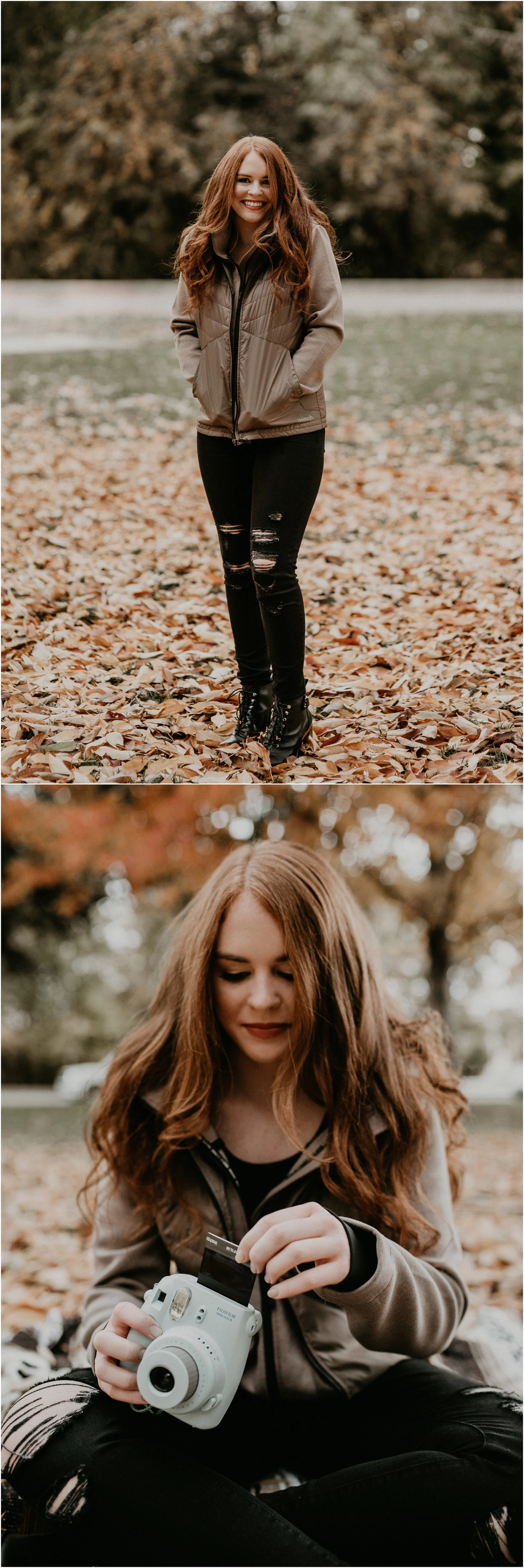 Boise Senior Photographer Makayla Madden Photography Eagle High Senior Harlee Edwards Red Head Fall Downtown Boise Senior Pics Meridian Senior Photographer Polaroids
