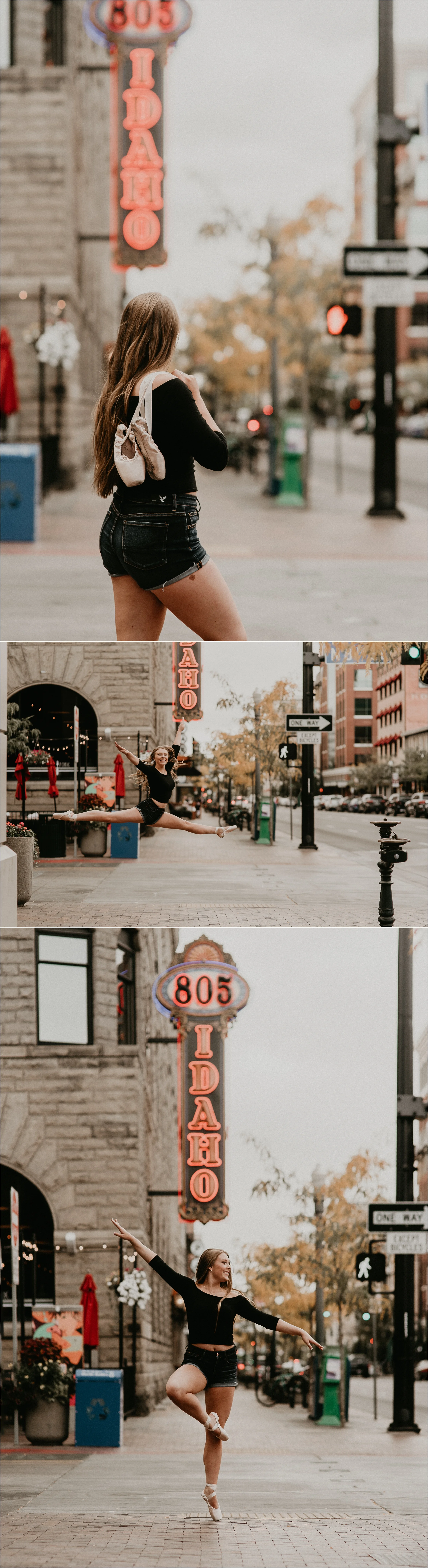 Boise Senior Photographer Makayla Madden Photography Senior Girl Capital High School Kailee Roberts Urban Dancing Senior Pictures Ballet Point Dance Senior Photos Downtown Boise Idaho St Sign