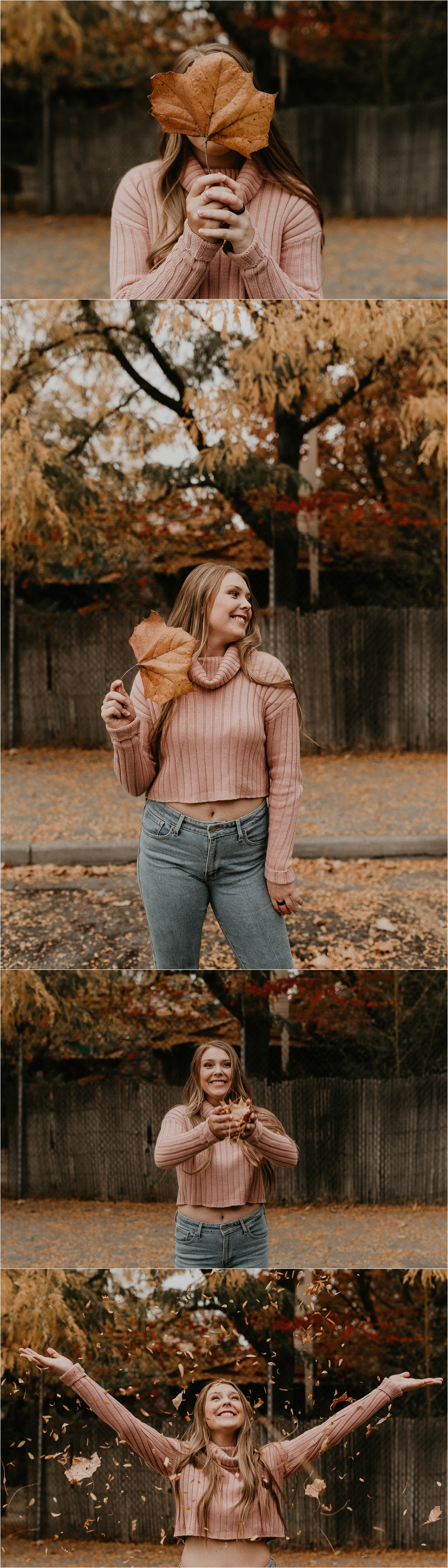 Boise Senior Photographer Makayla Madden Photography Idaho Senior Pictures Downtown Boise Fall Photos Leaves Sweater Senior Girl Fun Unique