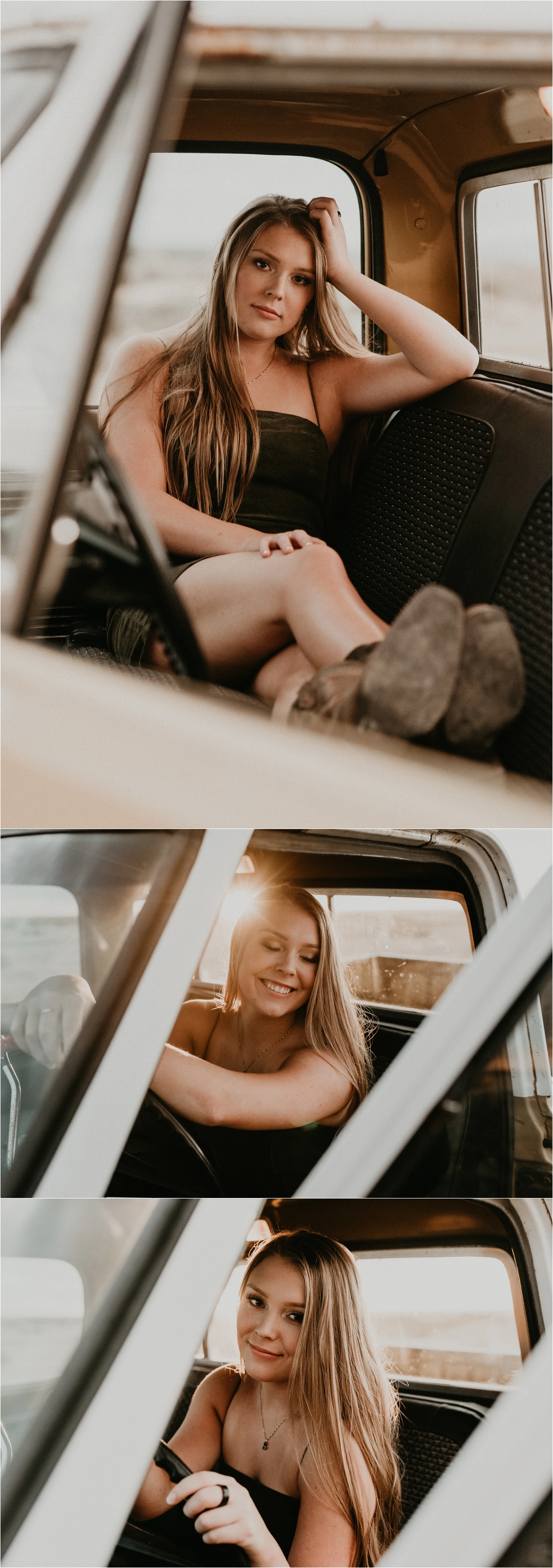 Boise Senior Photographer Makayla Madden Photography Boise Foothills Country Rustic Senior Pictures Senior Girl Outfit Inspiration Idaho Hoffman Autobody Vintage Chevy Truck Cowgirl Boots