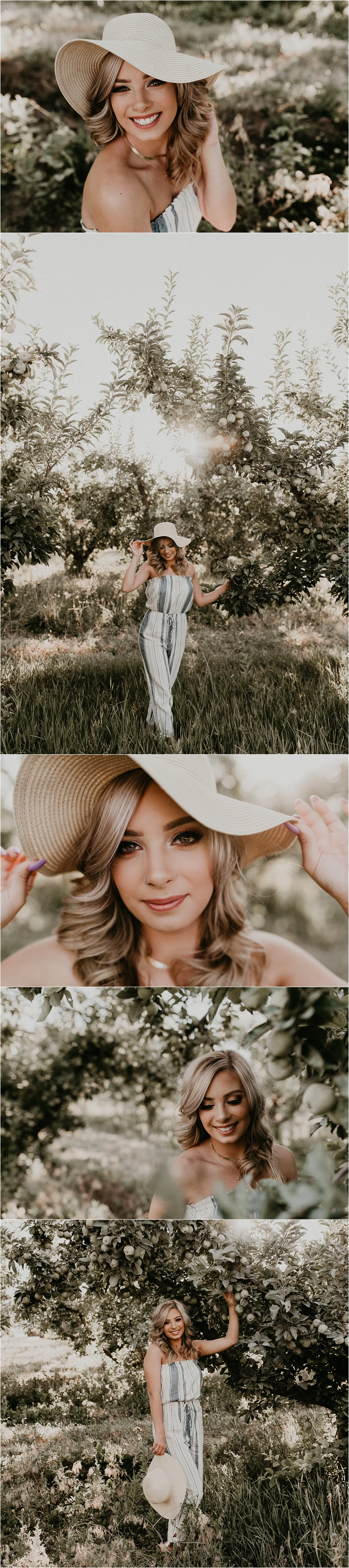 Boise Senior Photographer Idaho Apple Orchard Summer Senior Pics Senior Girl Outfit Ideas Jumpsuit Inspiration Top Senior Portraits