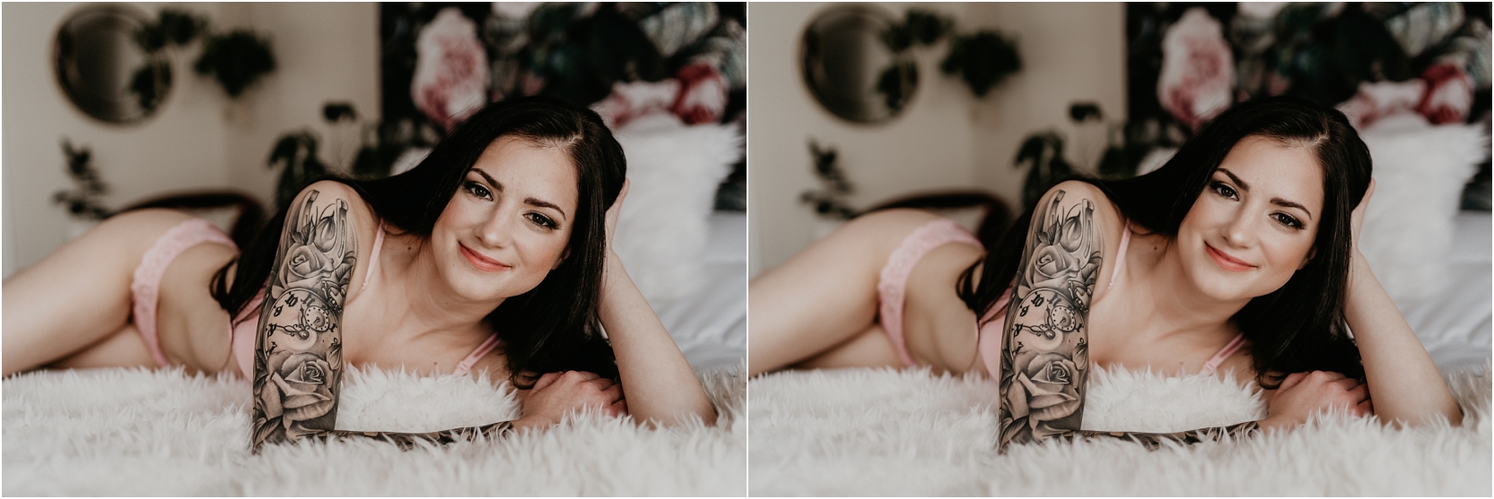 Right: Before Portraiture Applied, Left: After Portraiture Applied 50% skin smoothing. Makayla Madden Photography