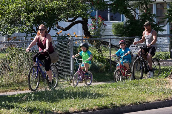 Family on a bike ride in La Grande. Photo by Brent Clapp