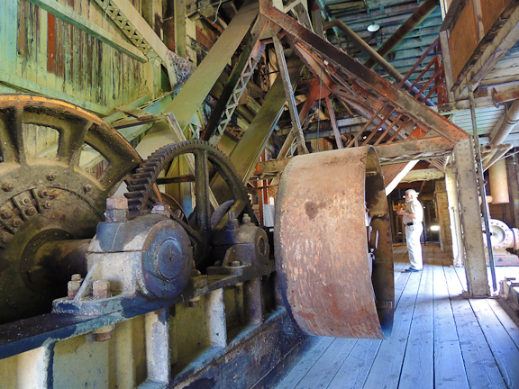 Inside the Sumpter Valley Gold Dredge it took a crew of three to operate the massive machinery. The historic dredge is preserved by the Sumpter Valley Dredge State Heritage Area. Photo by Lynn Murrey