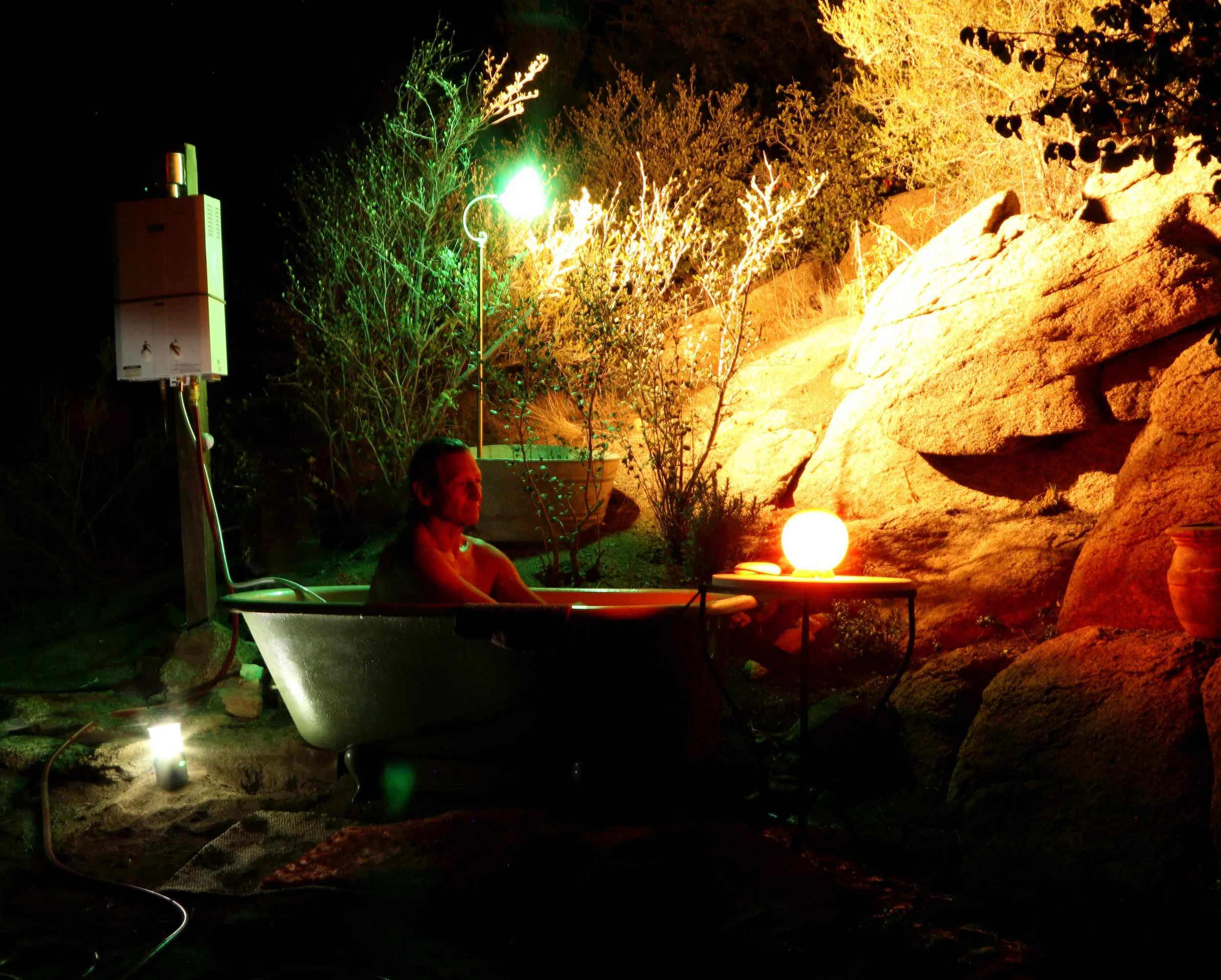 Taking a hot bath under the stars