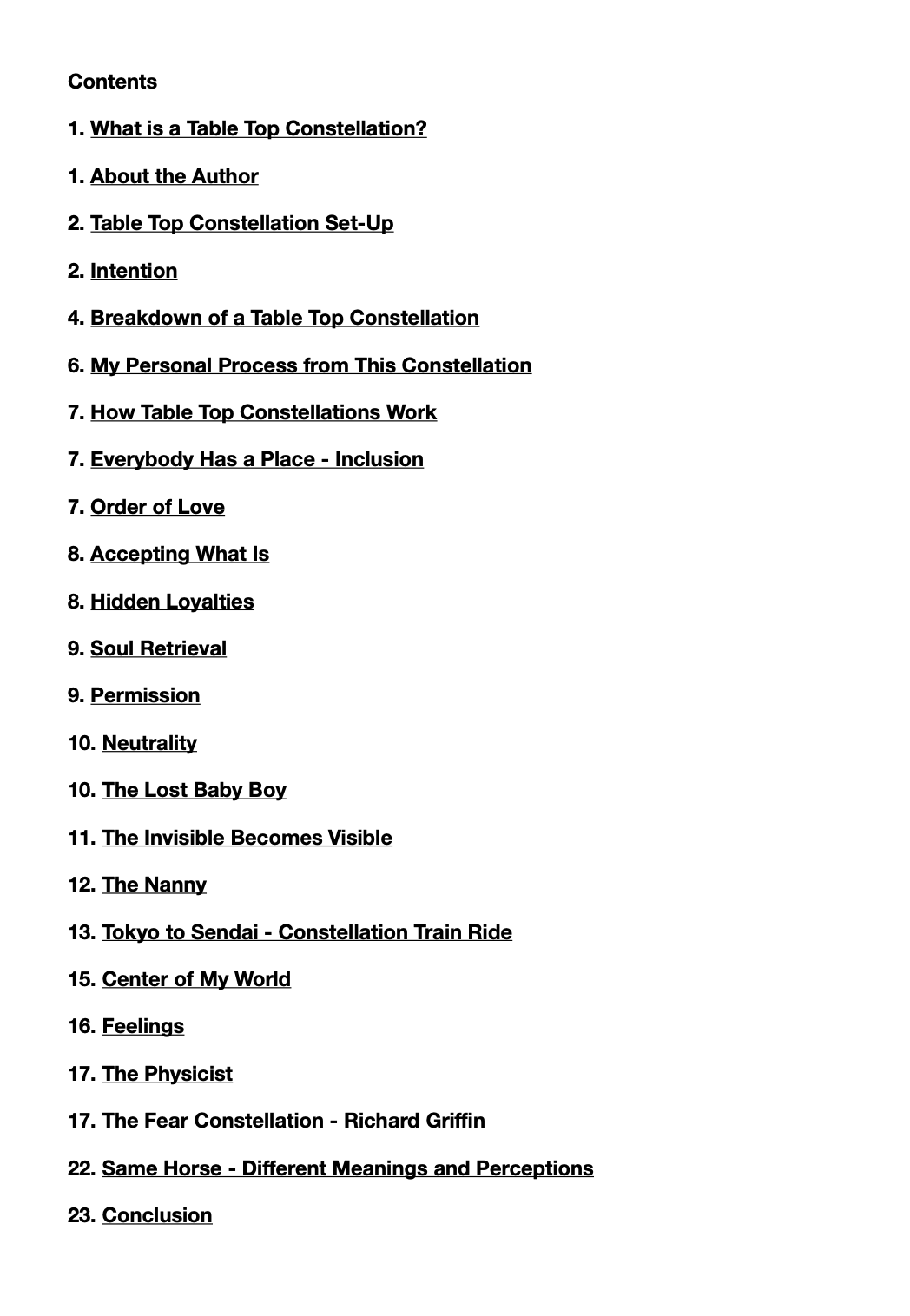 Inside preview of Learn Table Top Constellations with the table of contents.