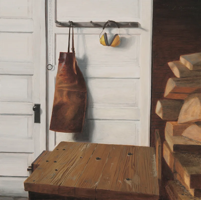 Tom's Workshop - 21 x 21", oil Sold