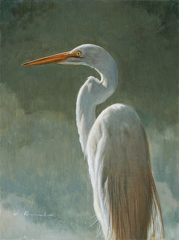 Elegance - Egret - oil on linen, 12 x 9” Sold