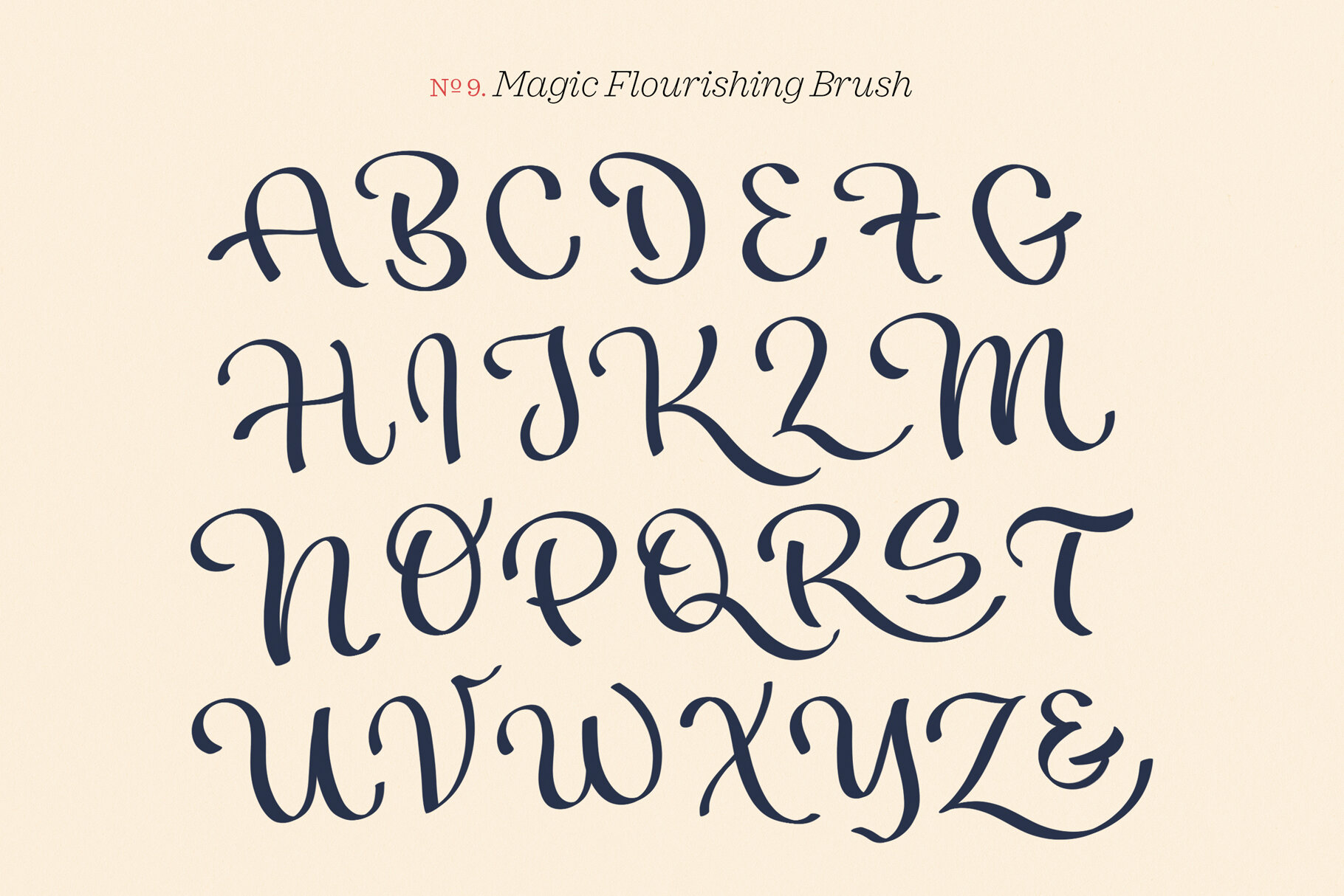 Preview alphabet using the Magic Flourishing Procreate Brush from the Inky Lettering Brushes for Procreate by Molly Suber Thorpe