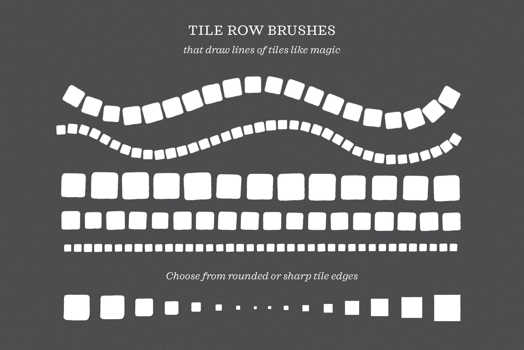 Samples of all the tile row brushes included in the Fauxsaic Mosaic Illustration Kit for Procreate by Molly Suber Thorpe