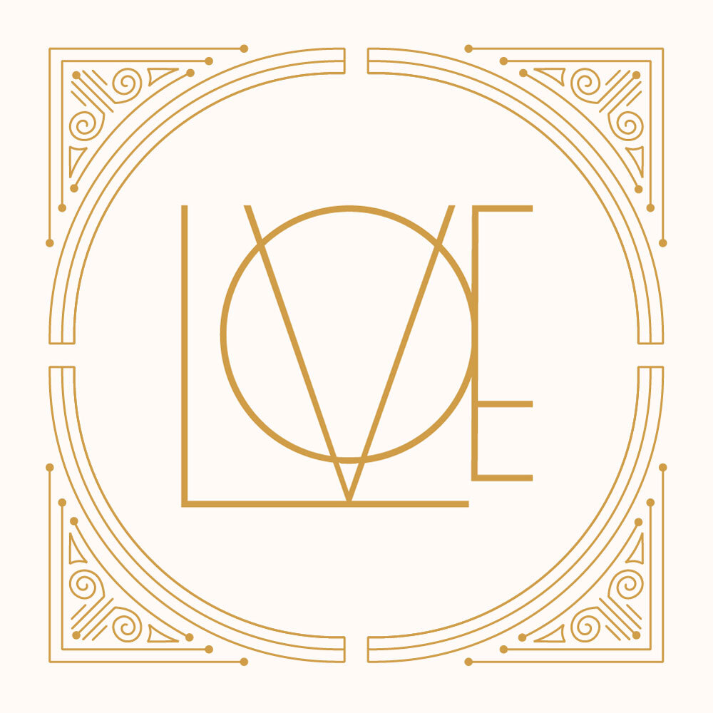 “Love” ligature in an art deco frame in Lempicka typeface by Molly Suber Thorpe