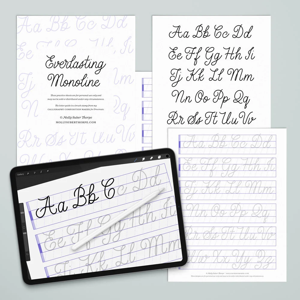 Free Calligraphy Practice Sheets: Everlasting Monoline Style | Molly Suber Thorpe Free Calligraphy Practice Sheets: Everlasting Monoline Style | Molly Suber Thorpe