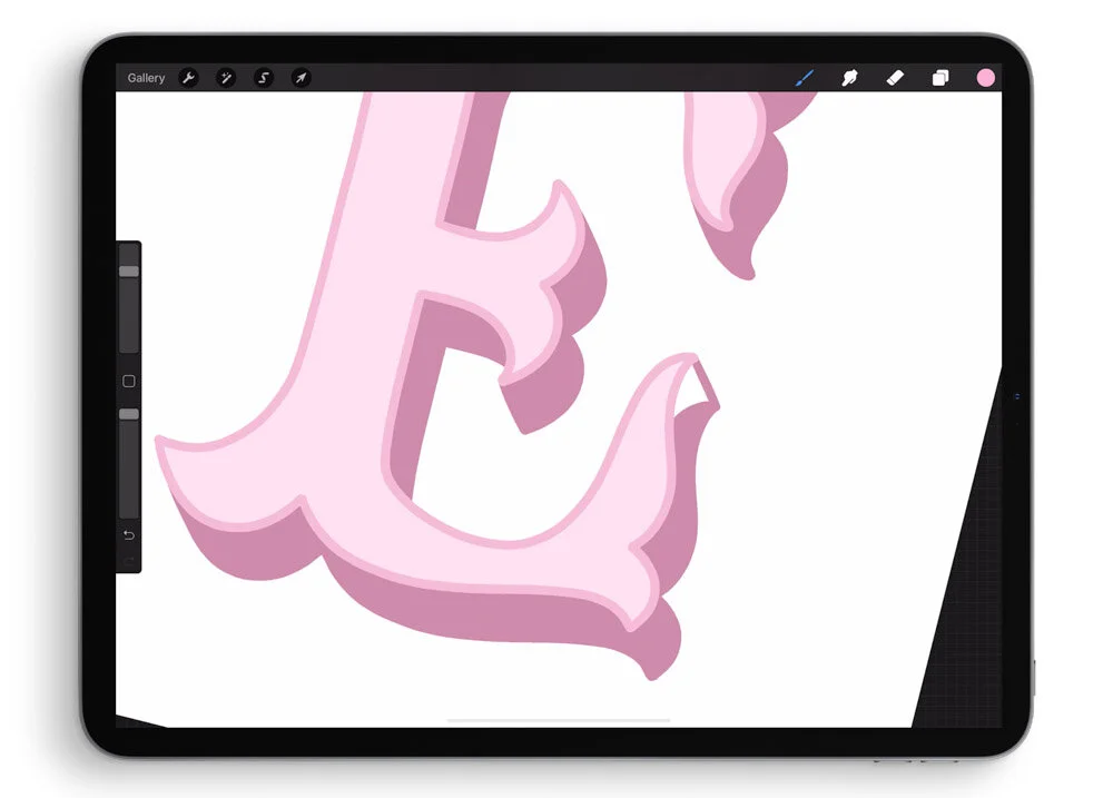 How to Draw a 3D Letter with Drop Shadow in Procreate | Molly Suber Thorpe