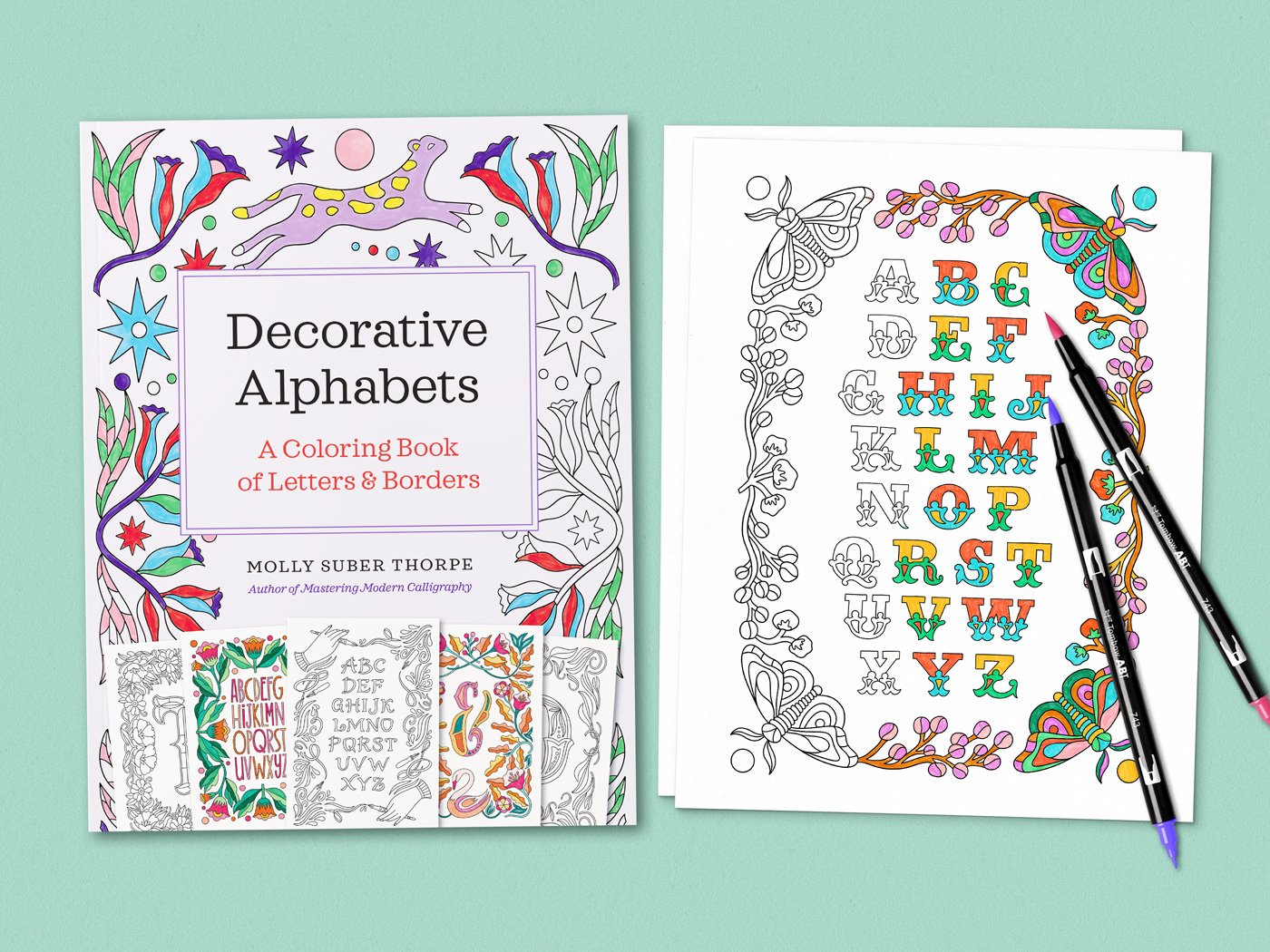 Cover of Decorative Alphabets Coloring Book of hand drawn alphabets