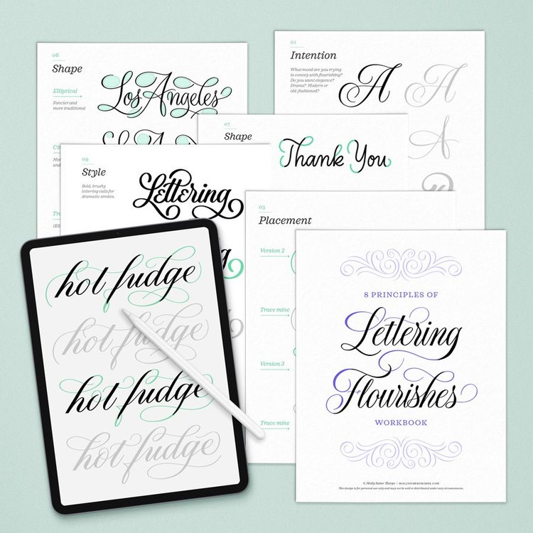 Free Workbook: 8 Principles of Lettering Flourishes | Molly Suber Thorpe
