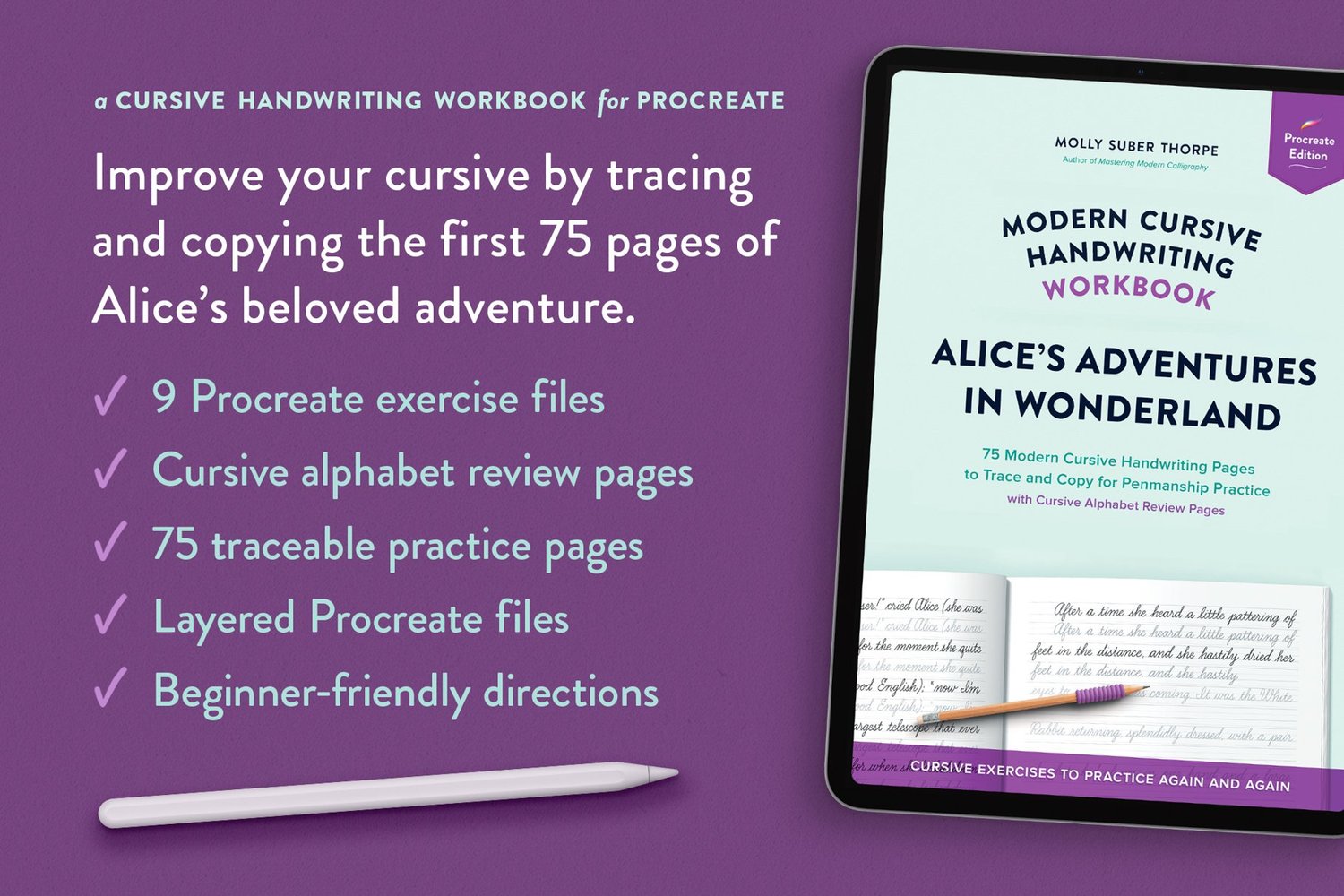 Cursive Handwriting Procreate Workbook | Alice in Wonderland