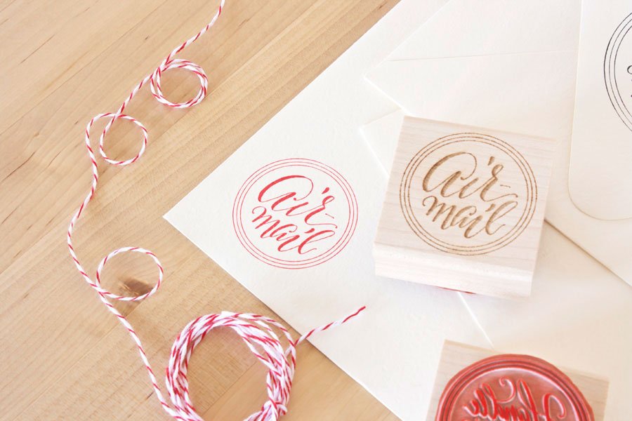 Custom calligraphy round air mail stamp