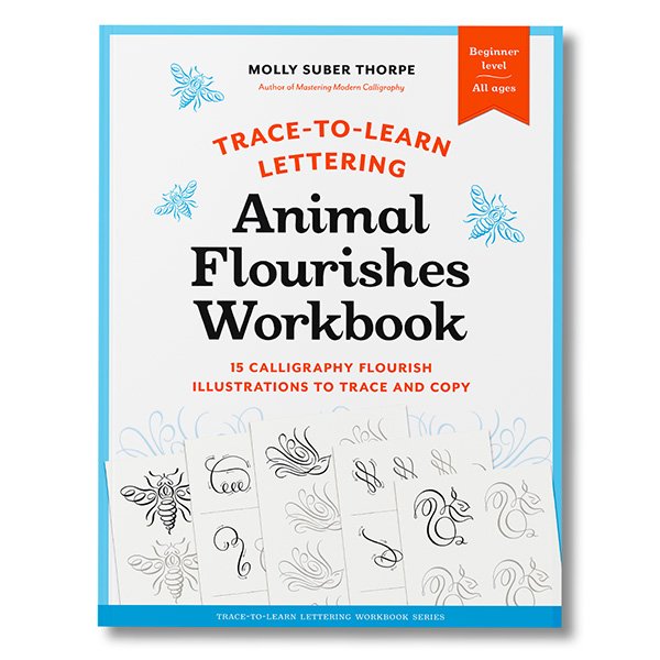 Cover of Animal Flourishes Workbook calligraphy illustrations by Molly Suber Thorpe
