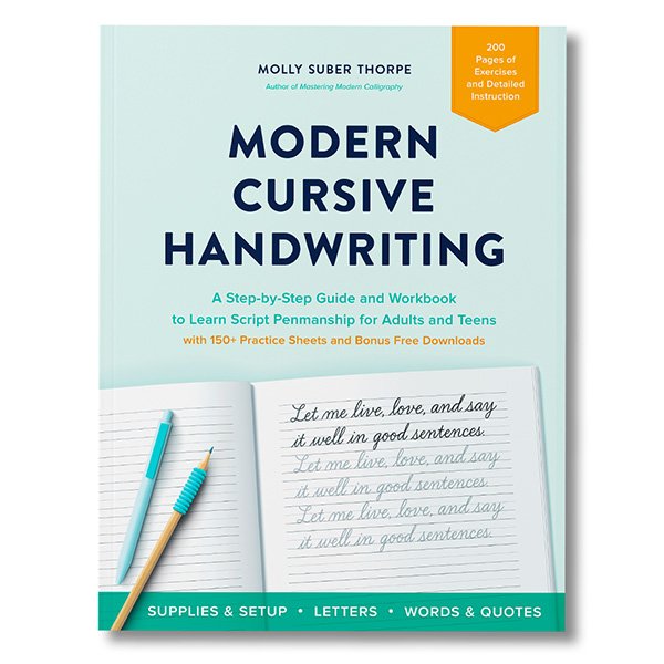 Cover of Modern Cursive Handwriting Workbook for adults and teens by Molly Suber Thorpe