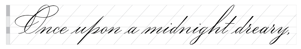 “Once upon a midnight dreary” calligraphy sample from The Artful Pen Handwriting Workbook by Molly Suber Thorpe