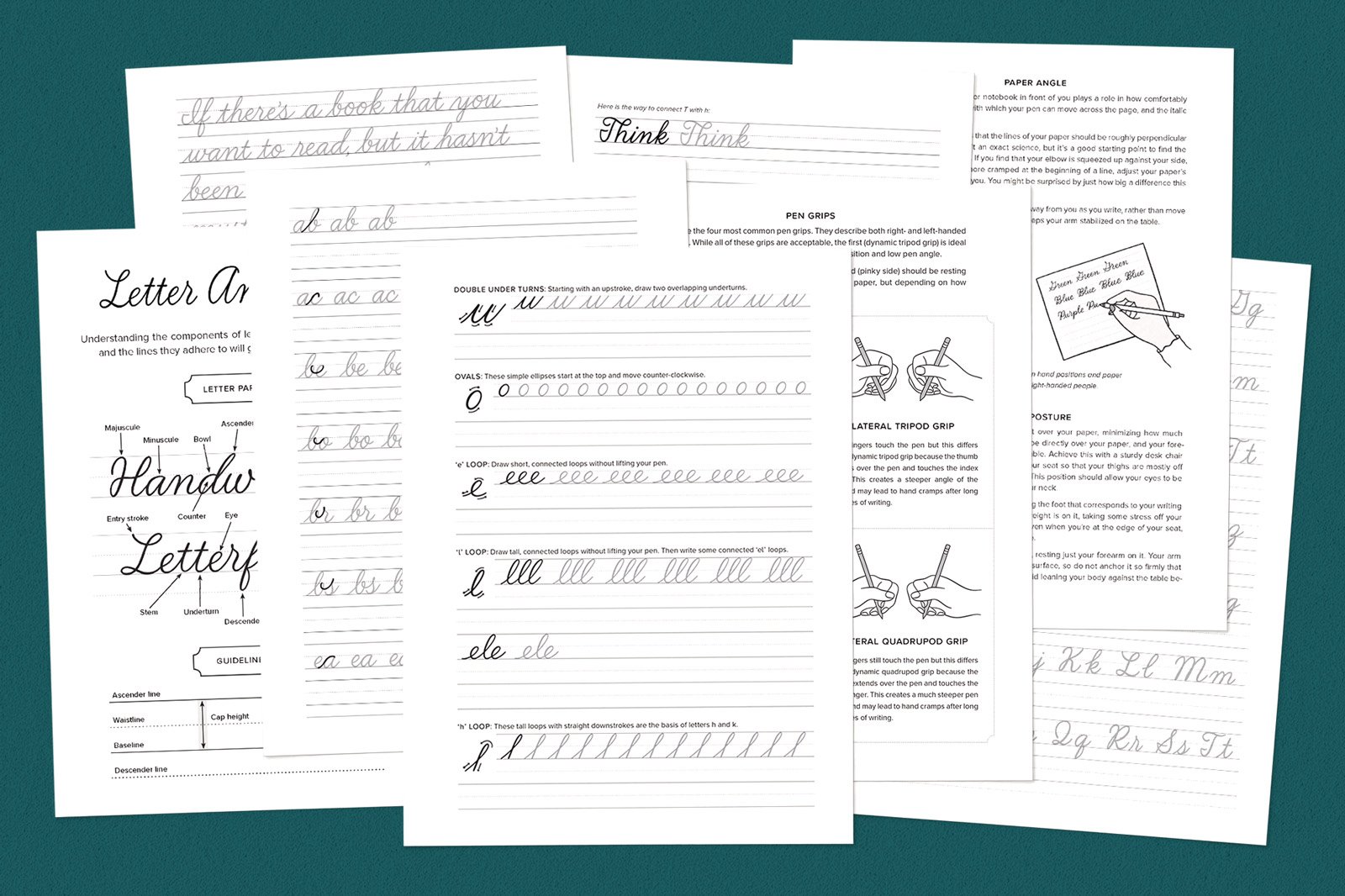 A display of practice page from inside Modern Cursive Handwriting Workbook