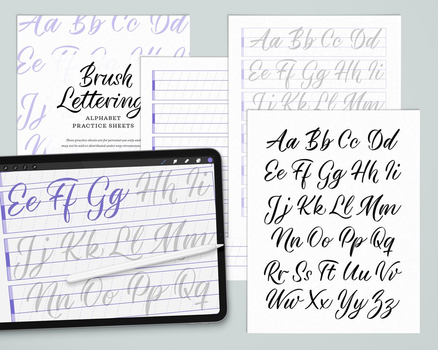 Fancy Brush Calligraphy Lettering Worksheets, Calligraphy Practice Guides,  Learn Calligraphy, Printable Brush Calligraphy Practice Sheets