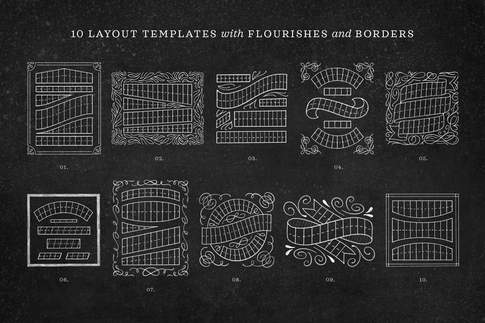 Thumbnails of all 10 guideline templates included in the Chalk Lettering Procreate Brush Kit for iPad Lettering by Molly Suber Thorpe