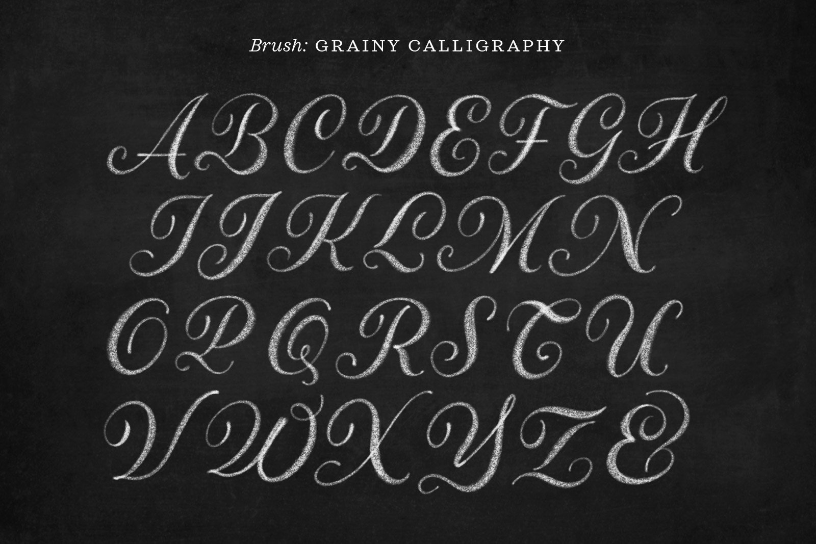 Chalk hand lettered script alphabet on a vintage chalkboard background, made with a grainy brush from the Chalk Lettering Procreate Brush Kit for iPad Lettering by Molly Suber Thorpe