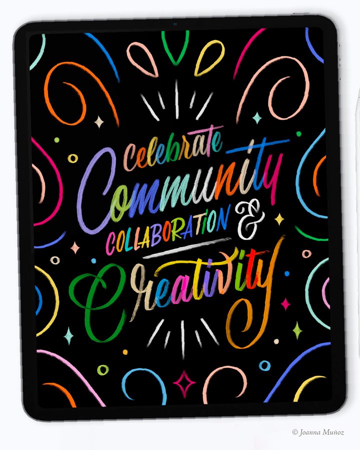 Procreate hand lettering by Joanna Muñoz using colorful brush lettering markers from The Ultimate Lettering and Calligraphy Procreate Kit for iPad