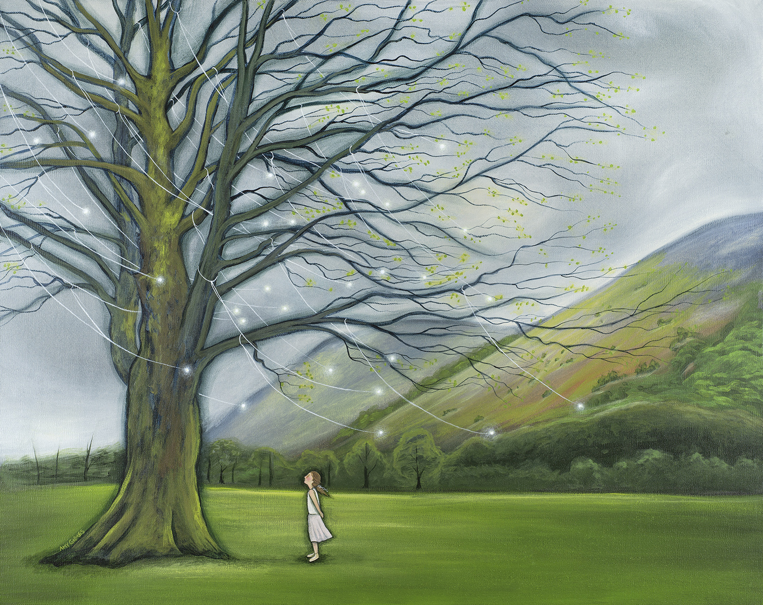 WONDER 24X30 Acrylic on Gallery Canvas SOLD Have you ever felt small and insignificant? It’s an unpleasant sensation. For me, it comes when I compare myself to other people who are more successful or beautiful or impressive than I. But have you ever felt that magical sort of smallness that comes from standing at the base of an enormous blue-green mountain? Or staring up into the branches of an ancient, mossy tree? That is a different kind of feeling. It’s the kind that whispers, “You’re small and special. You’re a tiny treasured part of a vast and beautiful plan.”