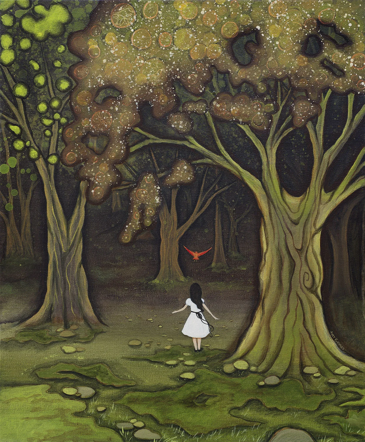 AMELIA AND THE LOVE BIRD 20X24 Acrylic on Gallery Canvas SOLD