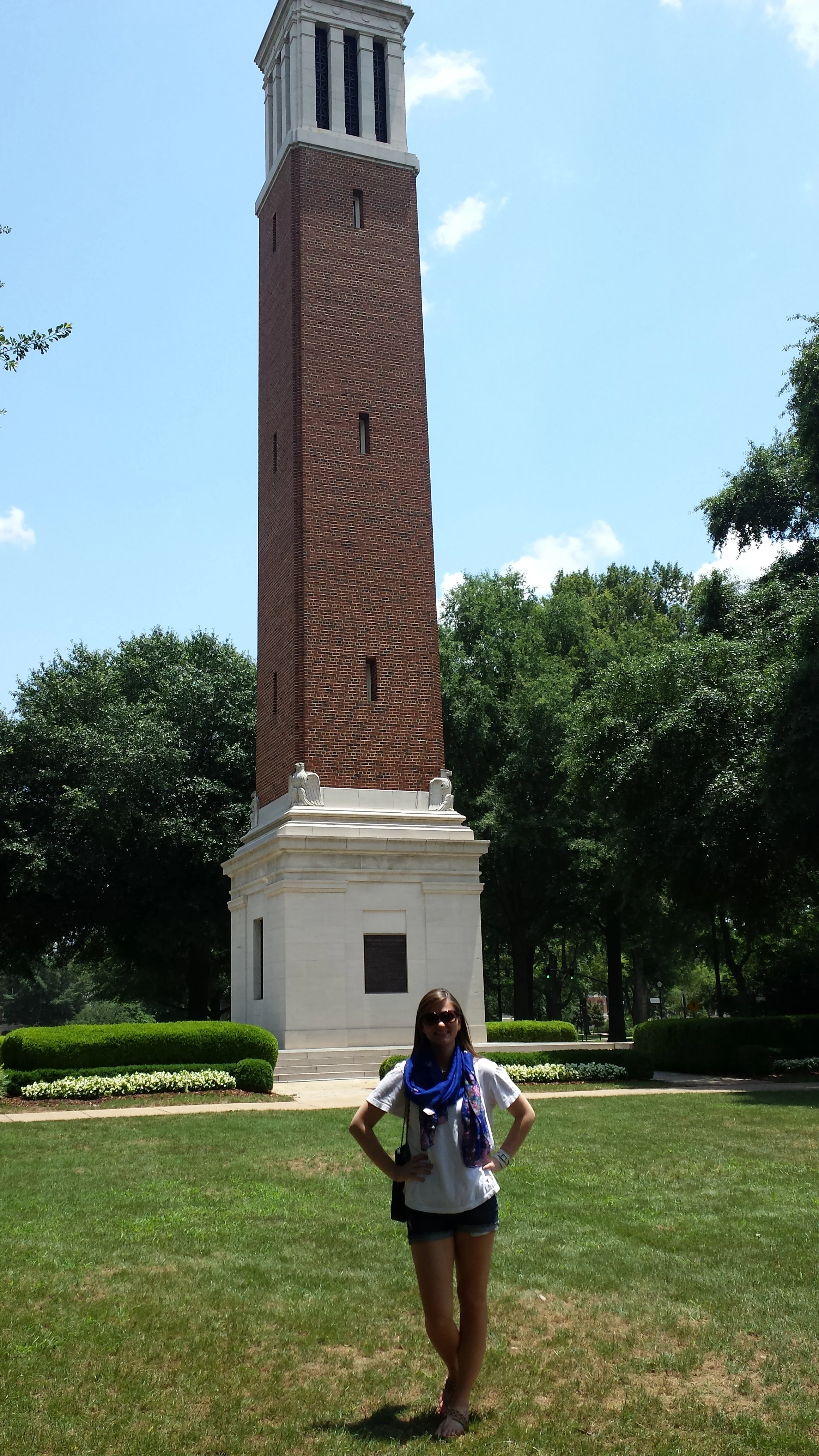 Michelle, in front of the historic Denny Chimes at the University of Alabama.
