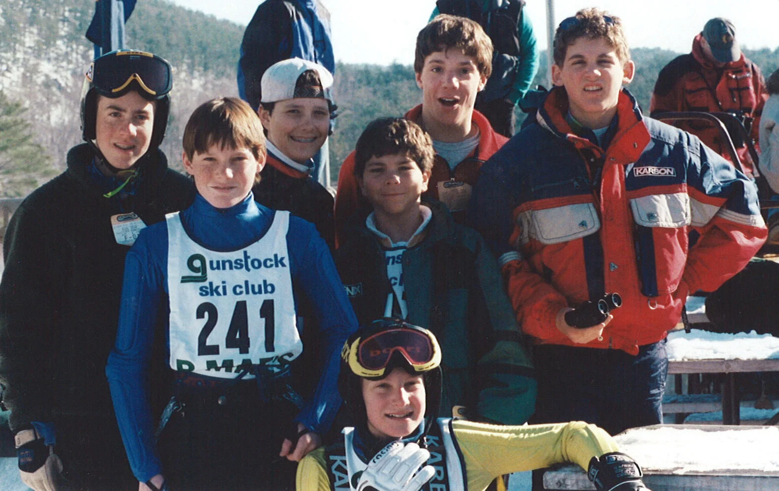 Daniel
(second from
right) with teammates at Gunstock Mountain, January 1998.