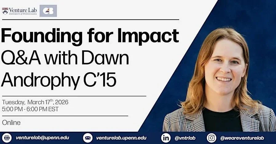 O4B x Venture Lab Collab - Founding for Impact: Q&amp;A with Dawn Androphy C&rsquo;15
Moderated by our very own Simon Chen!

🗓️ Tuesday, March 17 | 🕔 5:00&ndash;6:00 PM EDT | 📍 Virtual

Hear from Dawn Androphy (CEO &amp; Co-Founder of Allswell) on