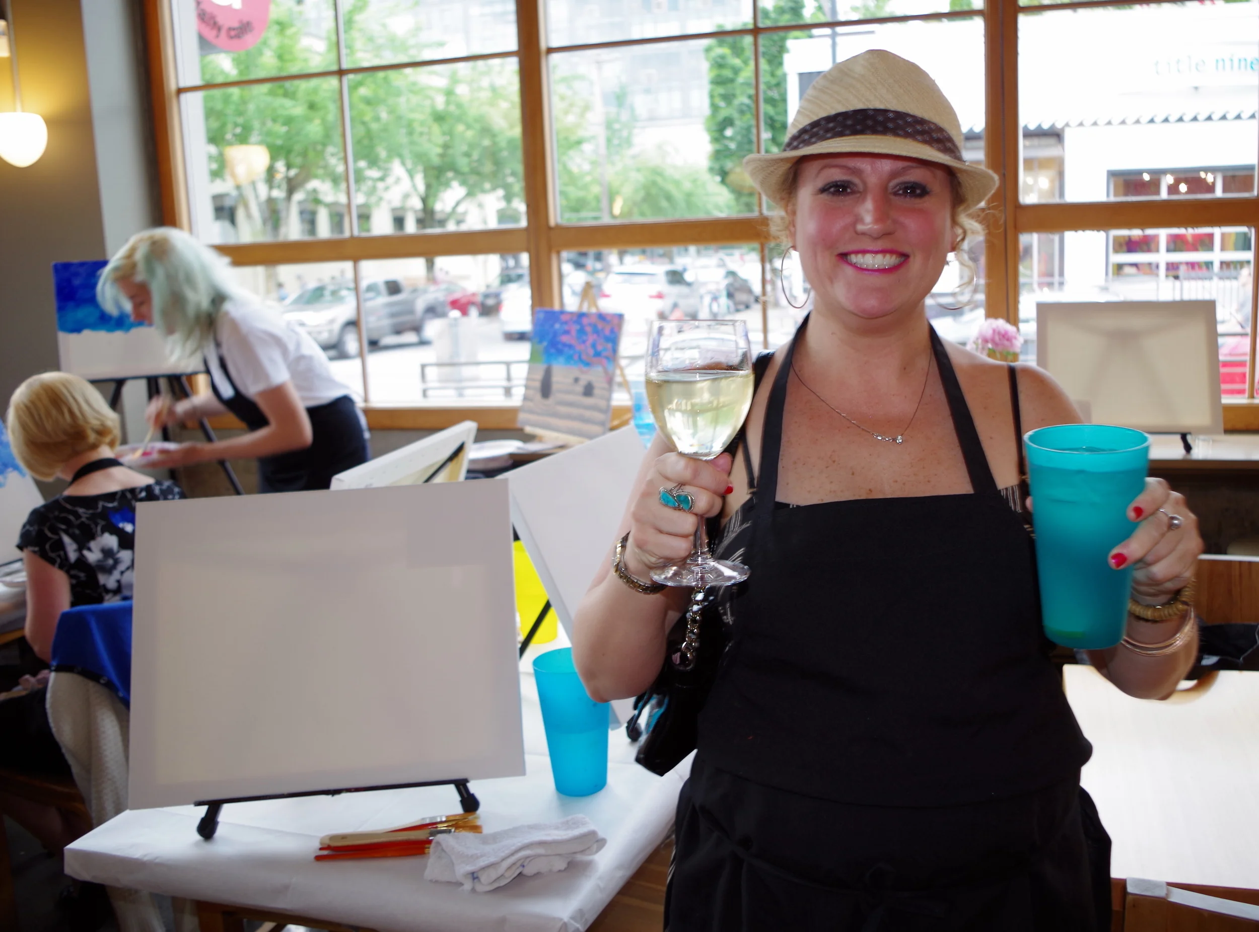 She's good to go, she's got her wine!!