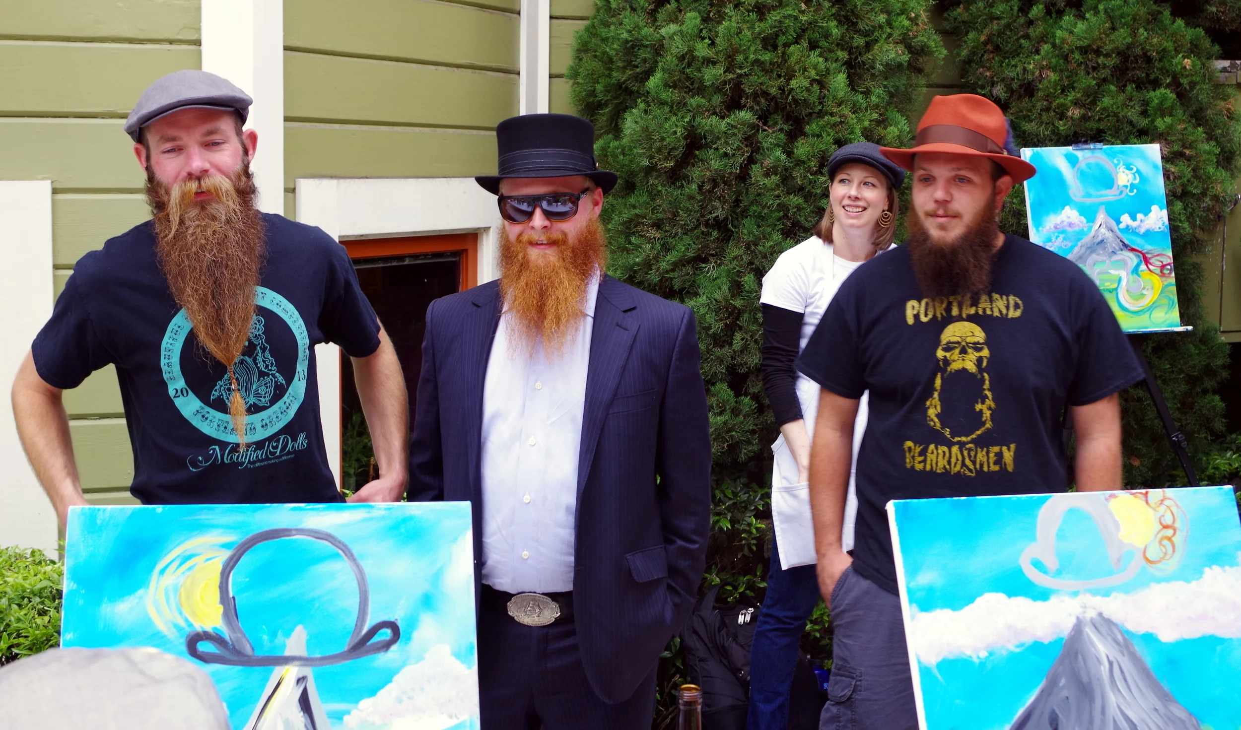 The Portland Beardsmen during the hat fashion show!