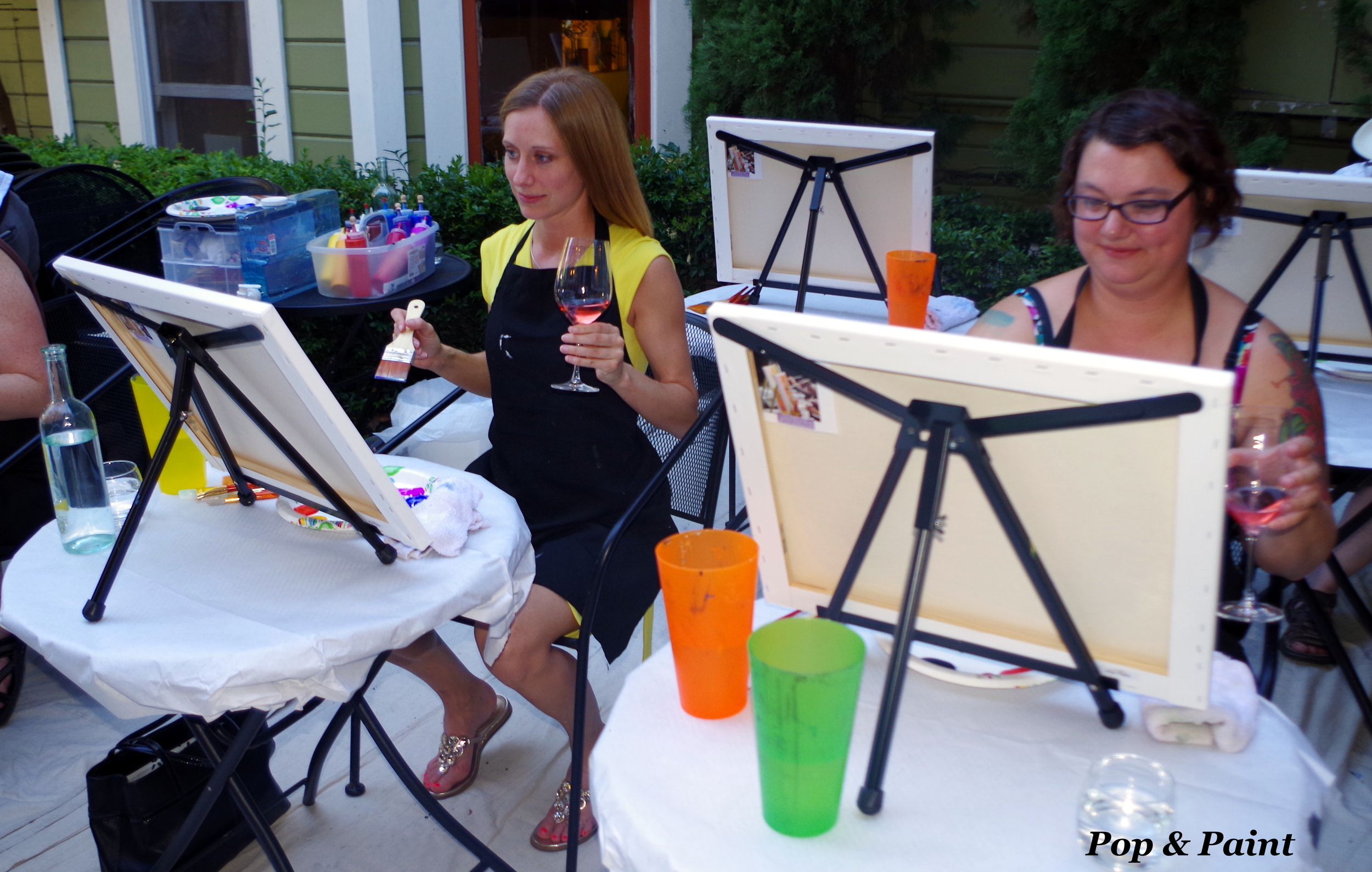 Love it!  Wine glass in one hand, paint brush in the other!  That's how we paint!