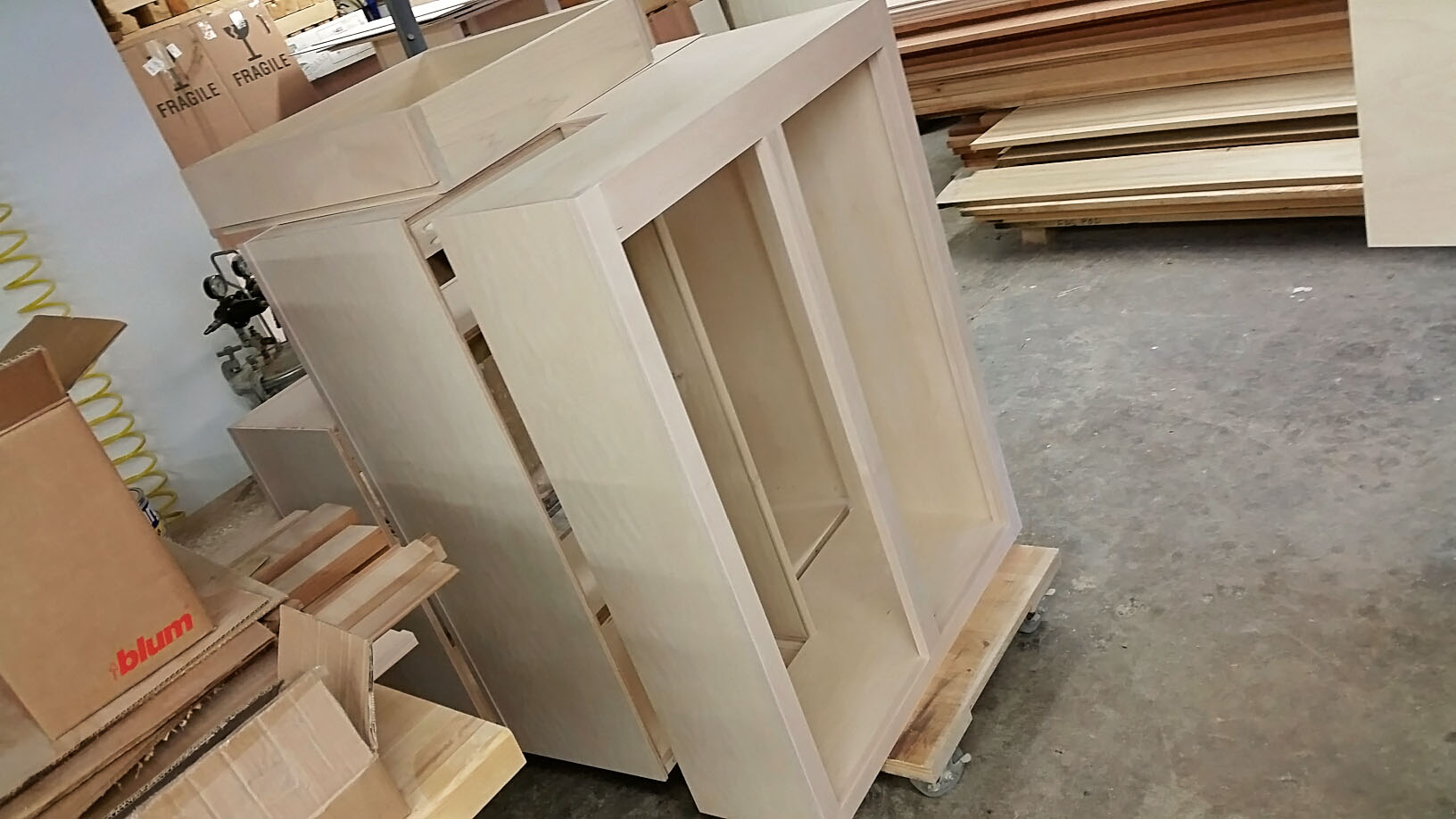 Cabinets ready for the paint booth