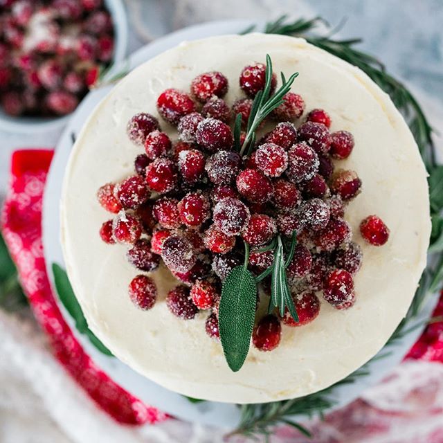 Holiday white cake with candied cranberries. Coming soon to the blog. #cranberries #cake #layeredcake #baking #foodstyling #foodphotography