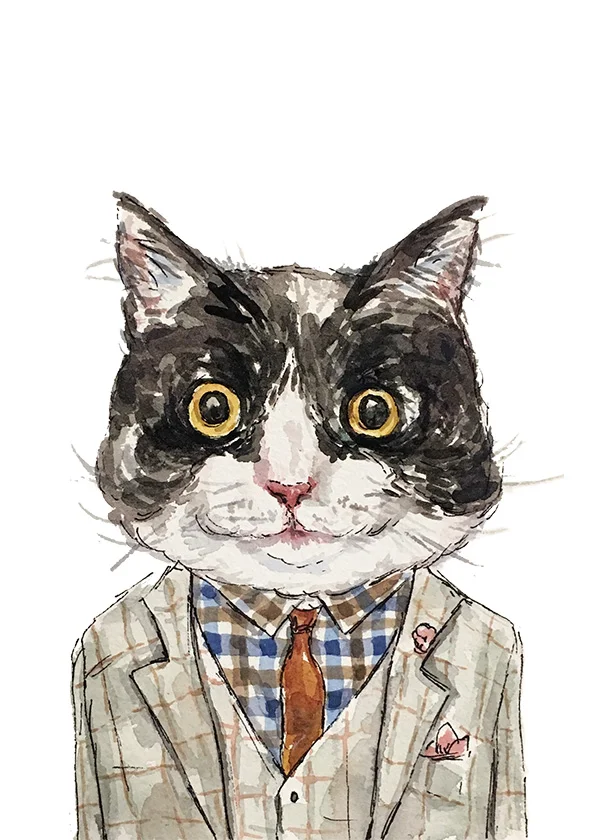 Cat in Three Piece Suit Print