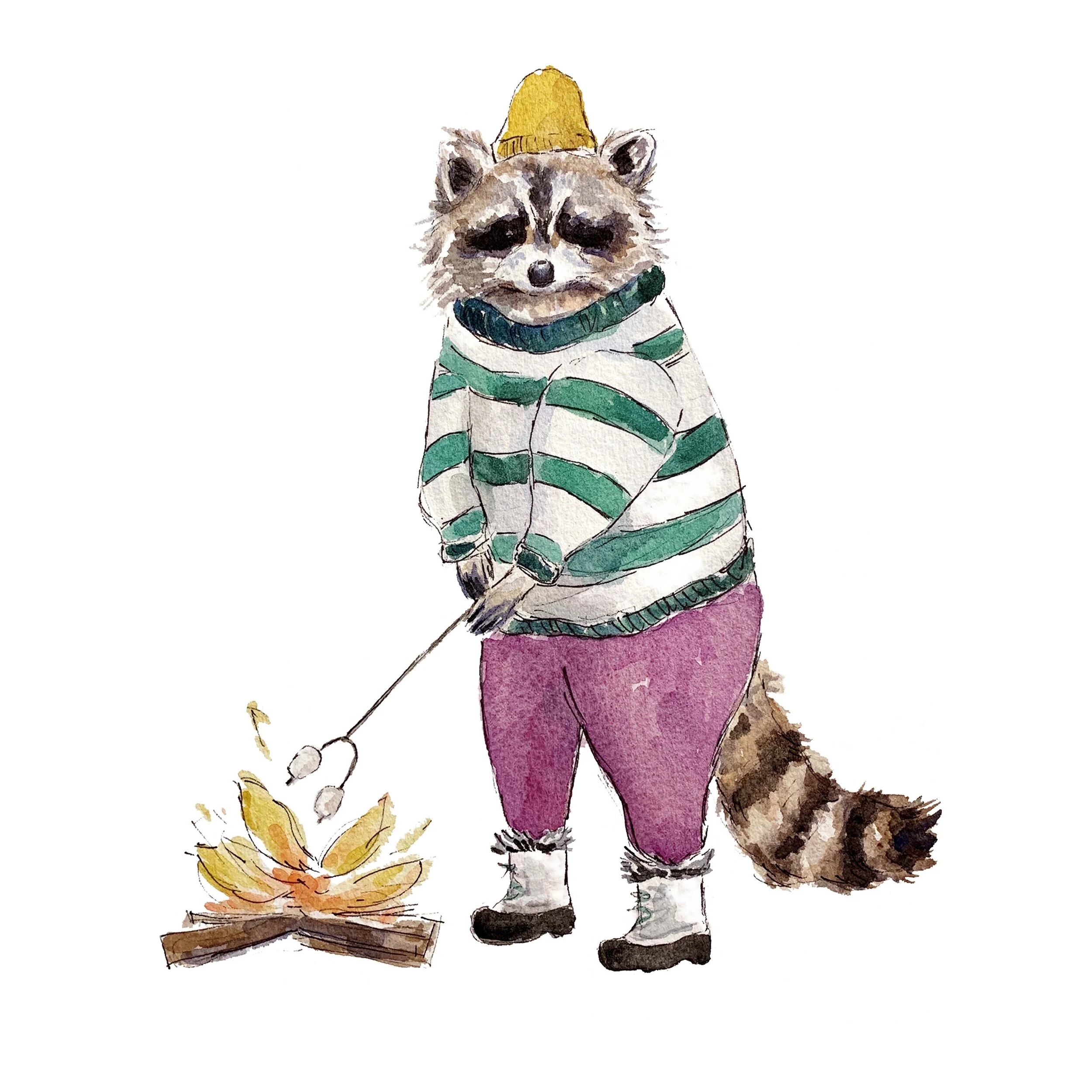 Raccoon Roasting Marshmallow Print