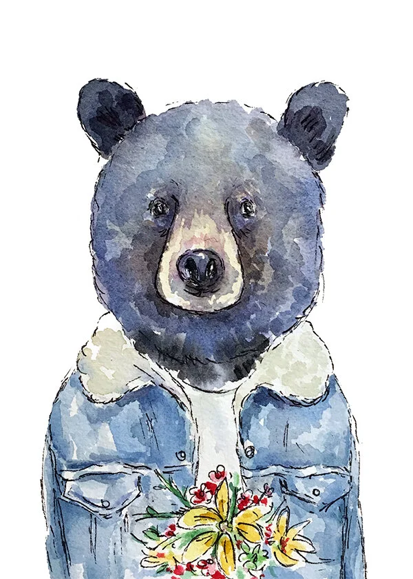Jean Jacket Bear Print