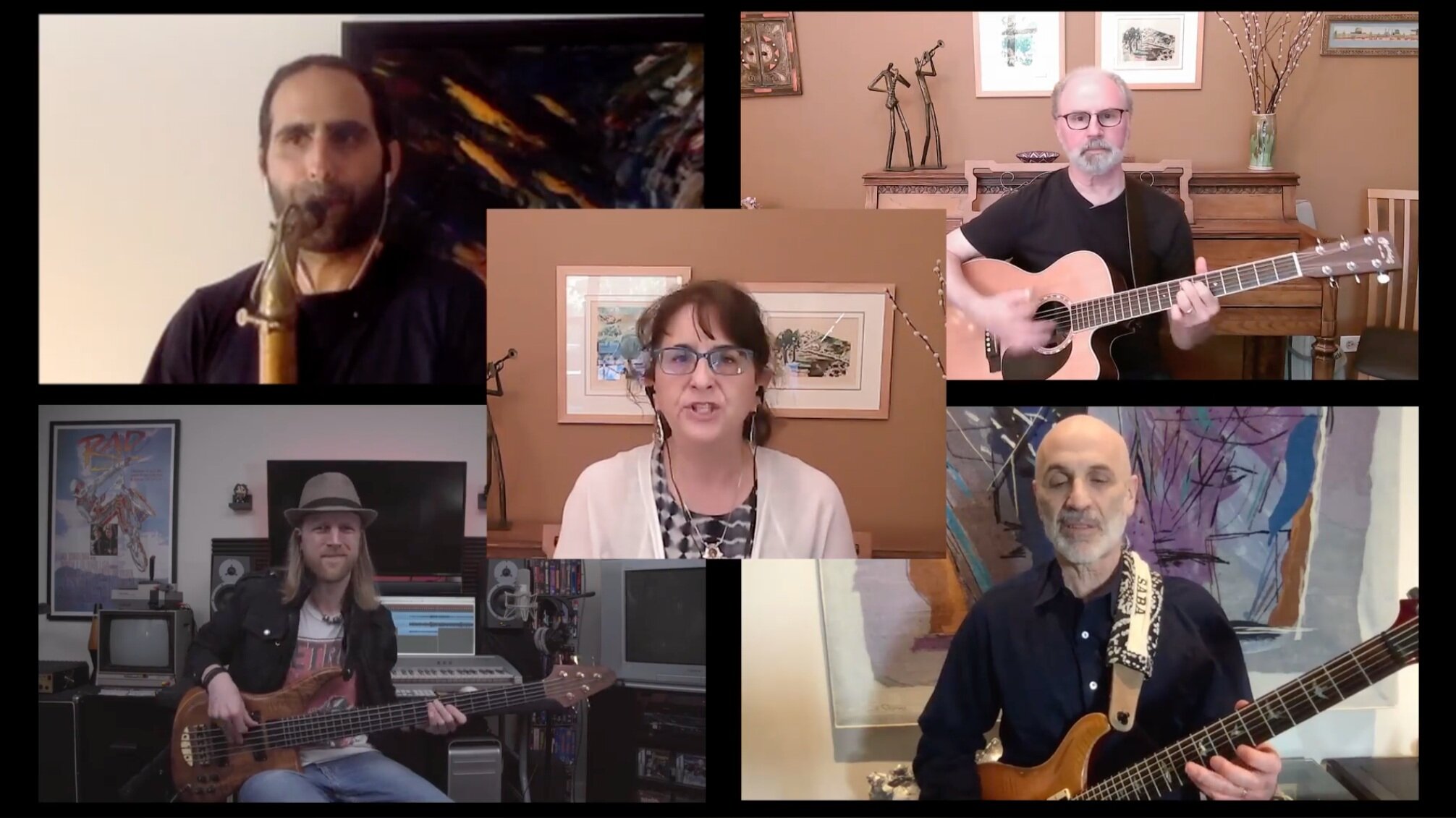 Geoff Shell plays bass in remote video collaboration, "Tree of Life"