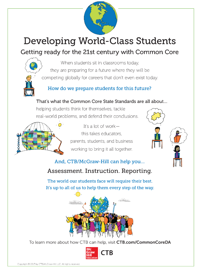 Full page trade ad for CTB/McGraw-Hill and the Common Core State Standards    