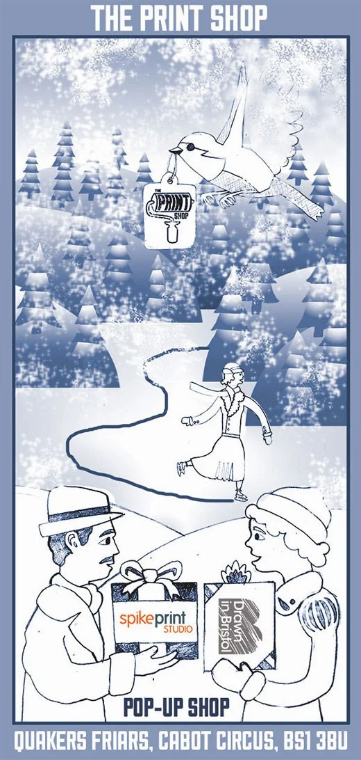 Rough for flyer - I opted to leave out the trees of the final design, as they added too much clutter to the background.