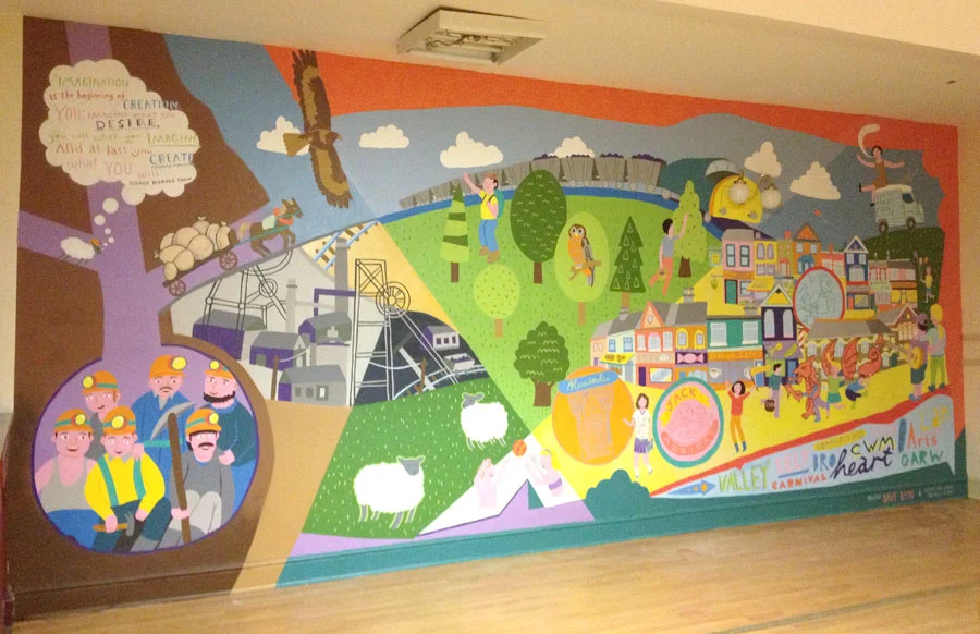 Completed mural - rather pleased about the placement of the lamps fitting the front headlights of the train
