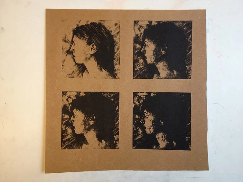Screen-printing test of four variations in contrast levels on the drawing