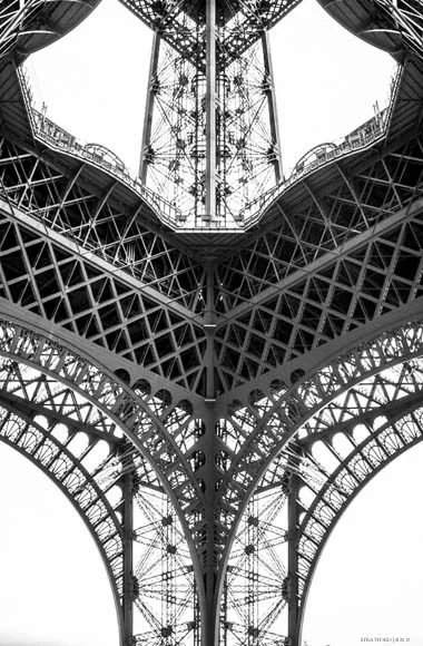 View looking up from below the Eiffel Tower, Paris